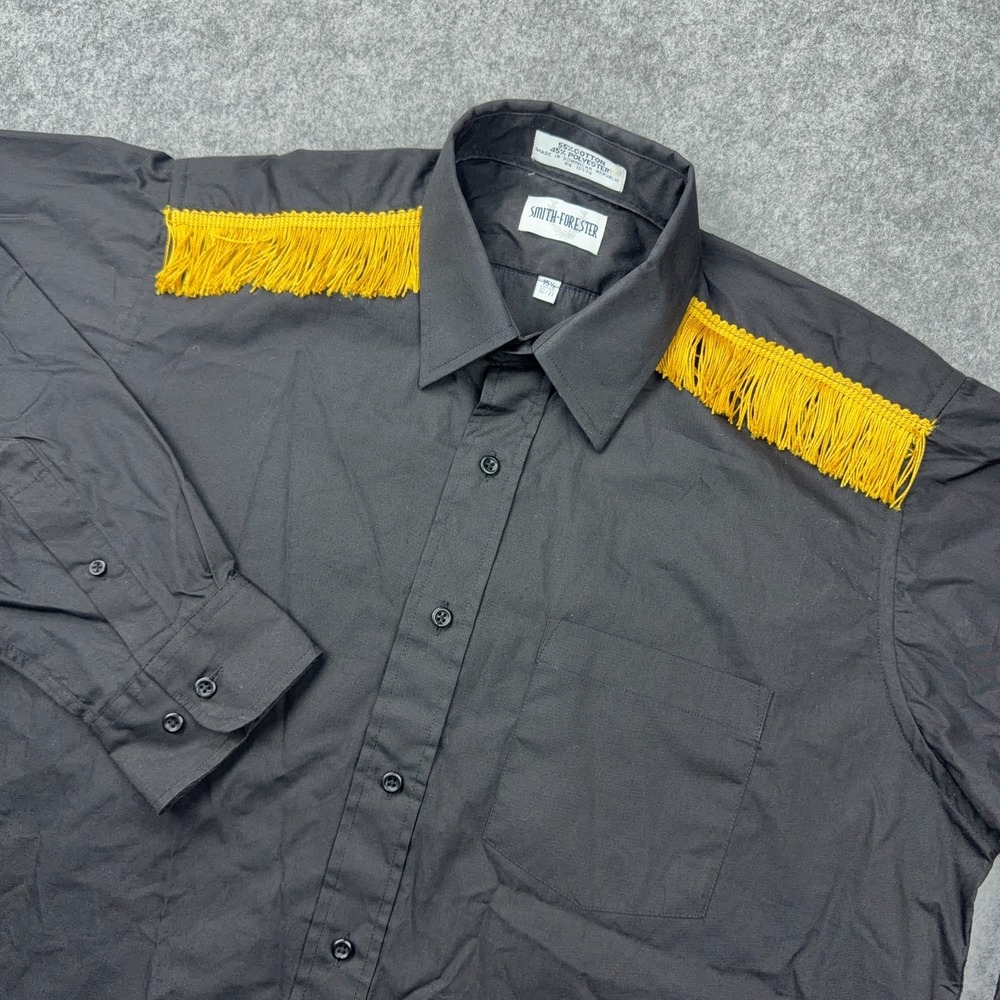 VTG Smith Forester Shirt Mens 15.5 32/33 Black Gold Fringe Western Cowboy‎ Rodeo